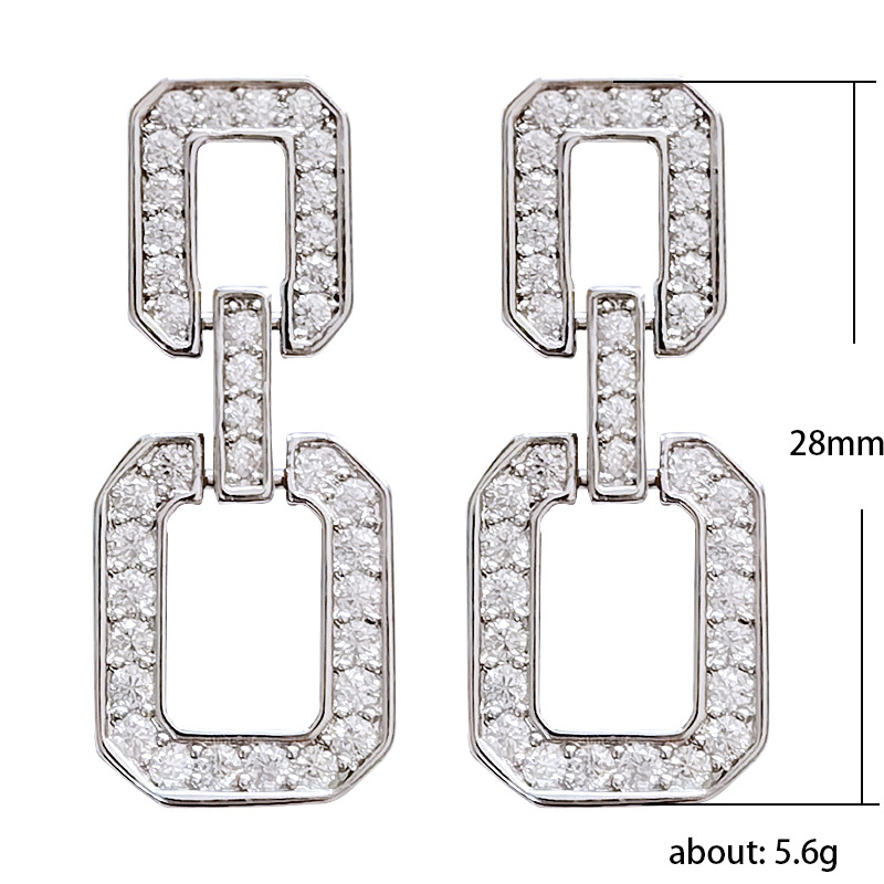 Fashion Block Chain Micro-set Zircon Simple Rectangular Copper Earrings display picture 1