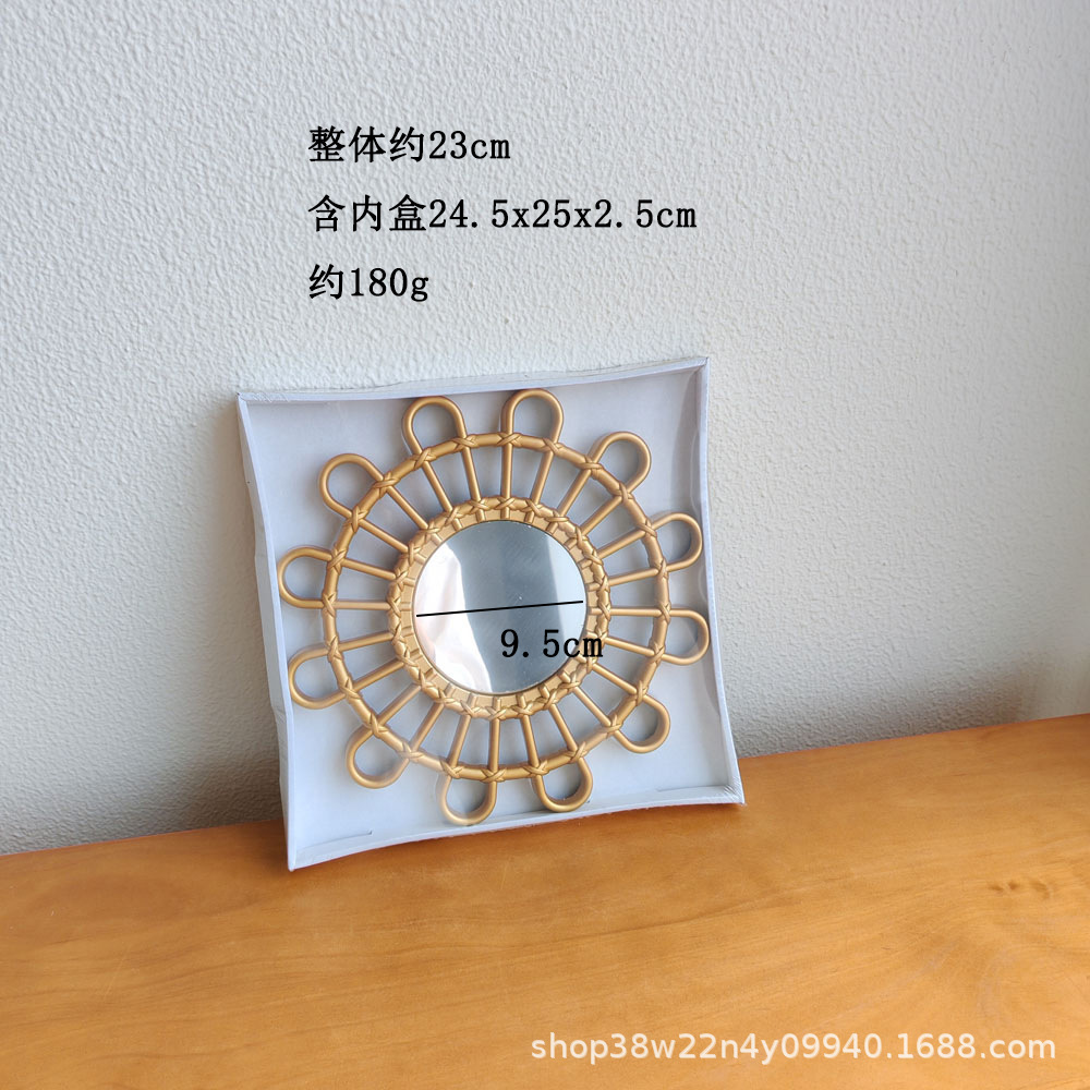 등나무 원형 거울 골드