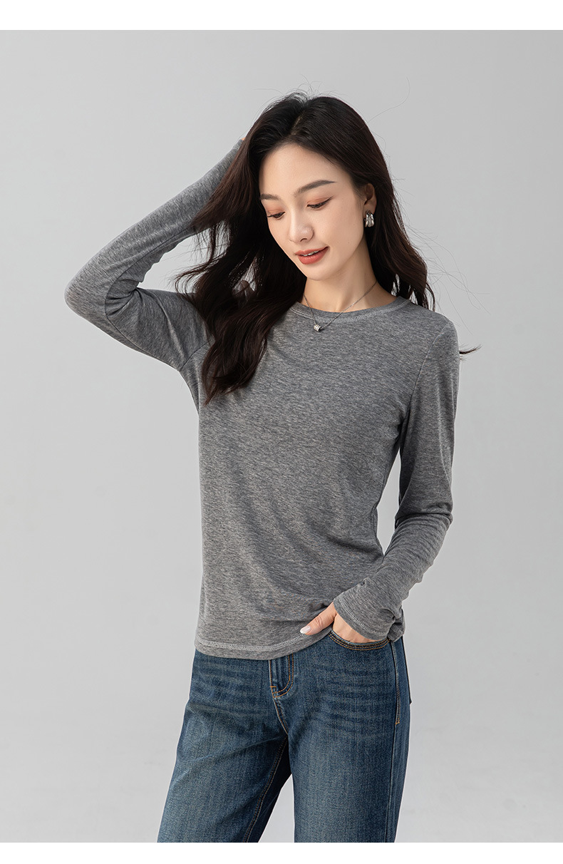 Áo thun nữ cổ tròn dáng rộng tay dài chất Tencel Cashmere phong cách retro Hàn Quốc — Màu cà phê chi tiết 17