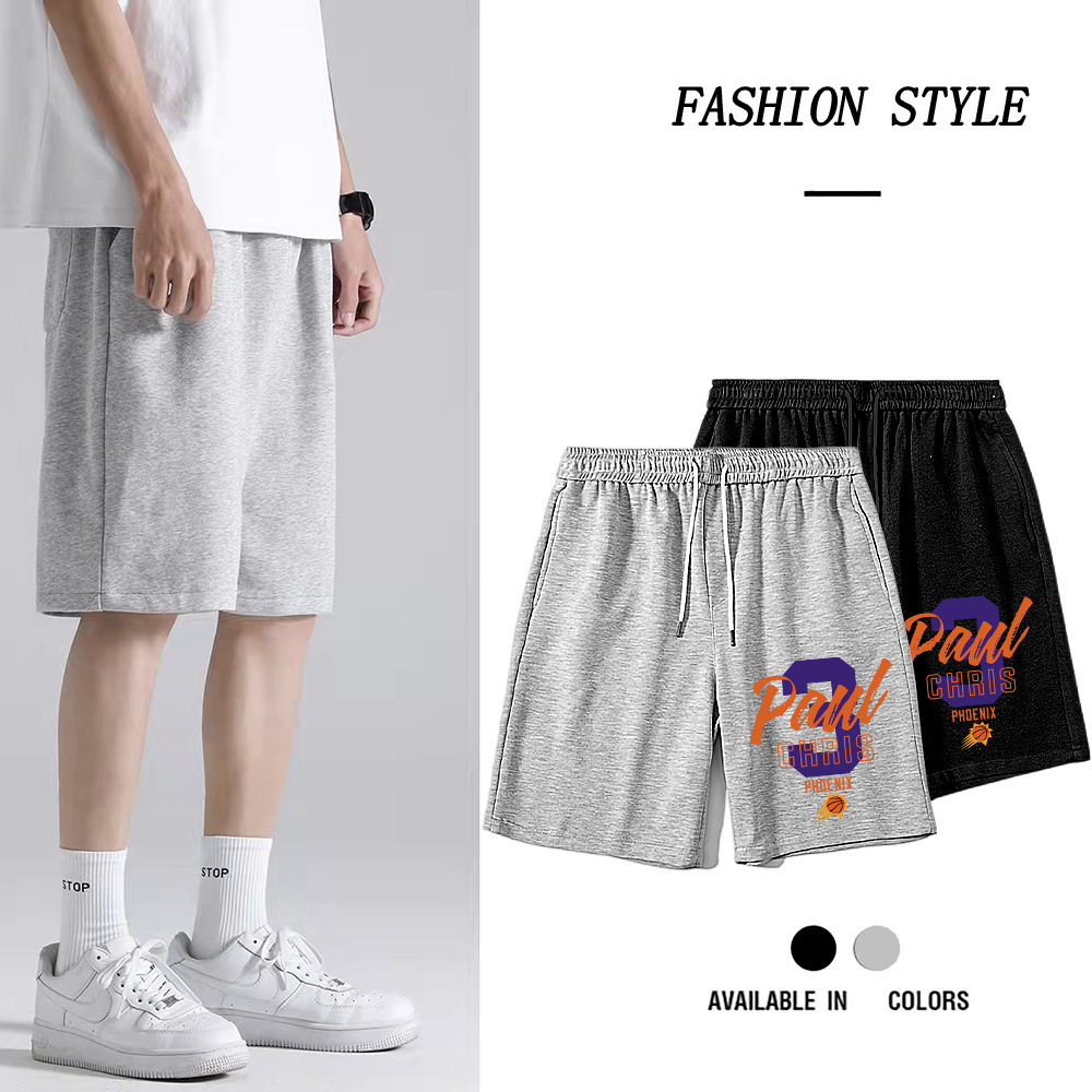Sun Paul summer casual ins trendy combed cotton micro elastic loose solid color simple printed shorts for men