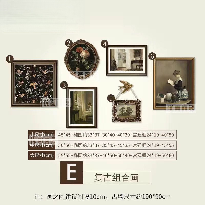 挂画美式复古装饰画客厅沙发背景墙中古小众艺术组合画家用画|undefined