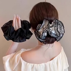 新しい特大レースメッシュ二層ヘアゴムヘアアクセサリーファッションヘアゴムヘアロープヘッドバンド卸売