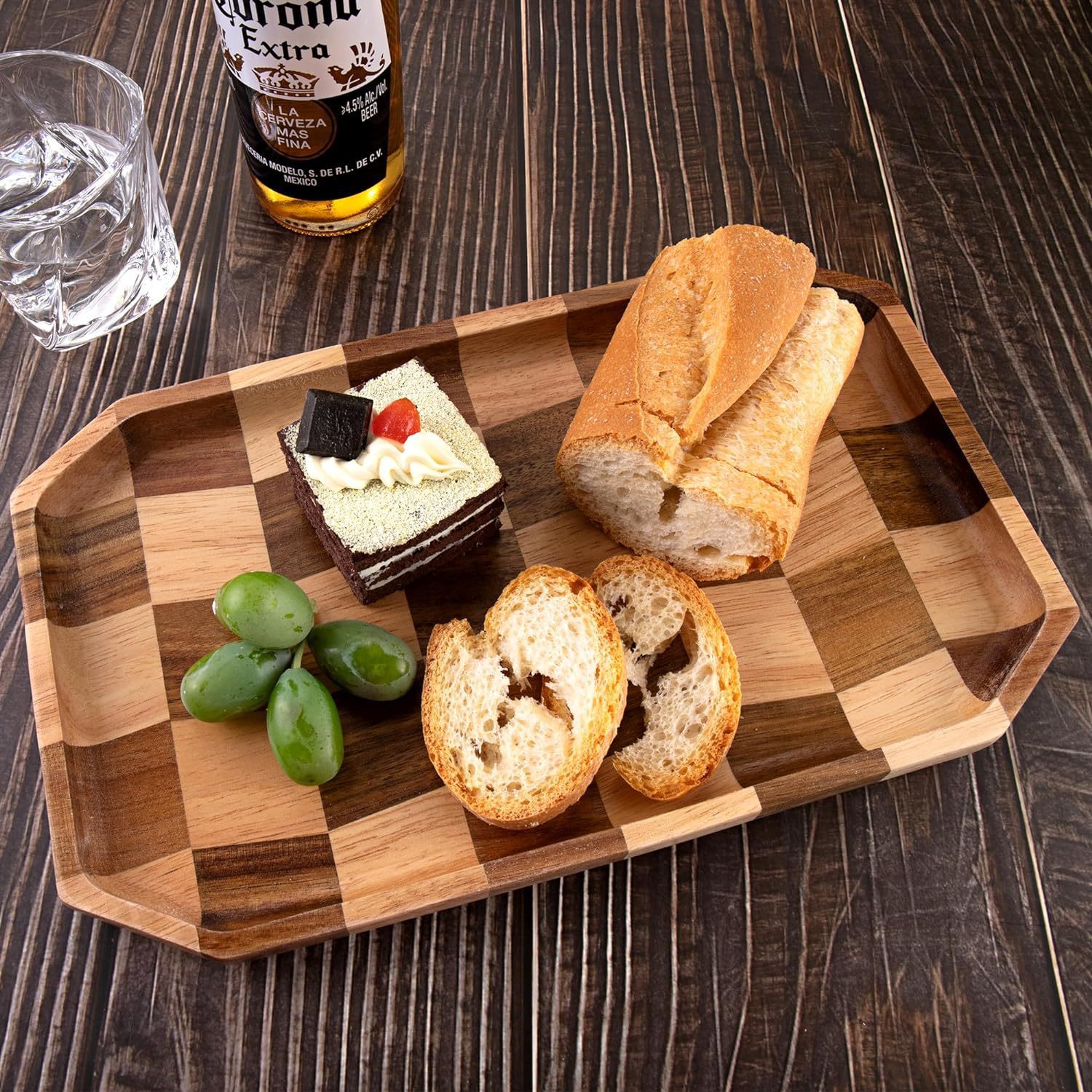 创意拼接茶盘实木果盘酒店餐厅点心蛋糕下午茶家用实木棋盘格托盘