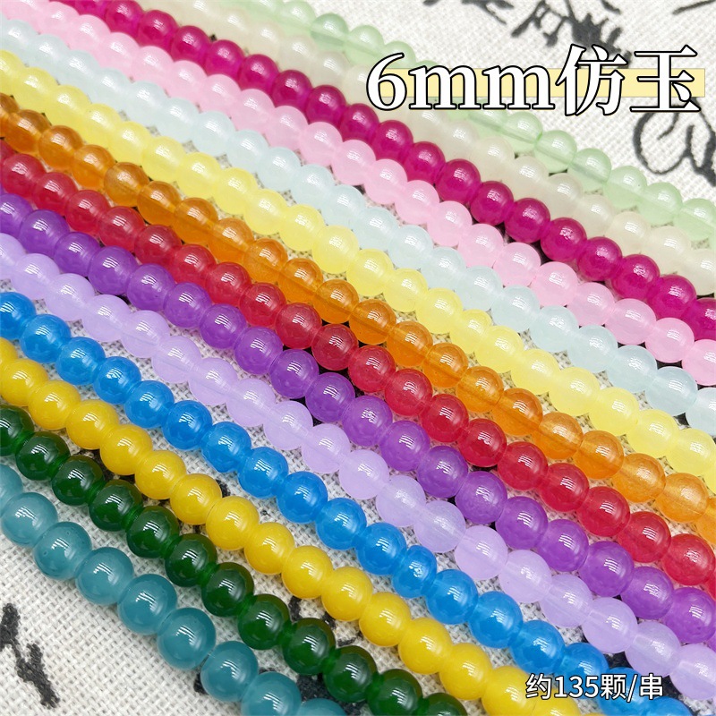 Perlas redondas de vidrio de jade de imitación de vidrio vidriado de 6 mm collar de pulsera de pulsera DIY hecho a mano accesorios de colgante de oreja