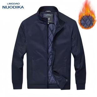 Lingda Nodika 2025 New Men's Short Stand-Up Collar Fleece-Lined Cotton Jacket for Middle-Aged and Elderly Men, Thickened and Warm for Winter