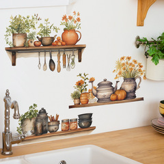 New fun-e37 colored plant flower pot potted kitchenware kitchen home decoration wall sticker wholesale self-adhesive