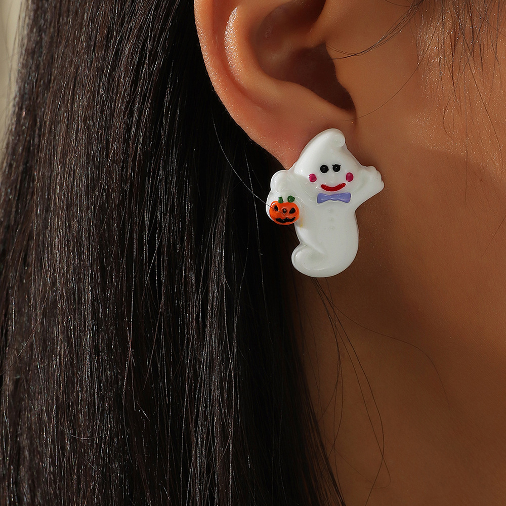 Ez3817 Cross-border European And American New Halloween Earrings Simulation Plastic Ghost Face Pumpkin Death Ghost Festival Earrings display picture 28