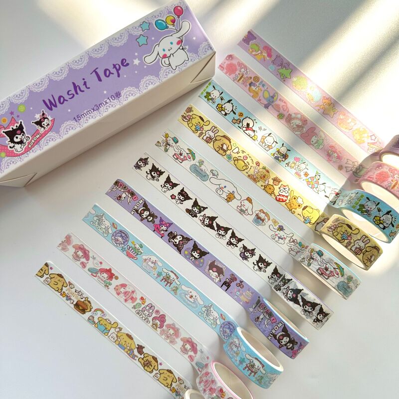 New Sanrio and paper tape 10 rolls hand account stickers cartoon cute coolomi hand account material decorative stickers