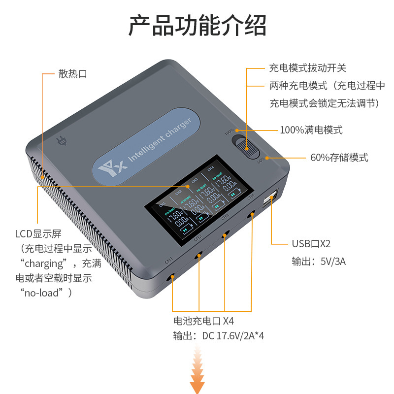 大疆御3充电器Mavic3 数显充电器4路电池管家fro DJI|undefined