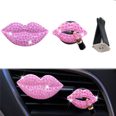 Shiny water diamond lip car air freshener clip for women, air vent car perfume clip, lipstick car decoration clip