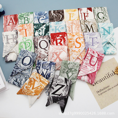 Strip Versatile Satin Silk scarf Hair band 26 english letter Ribbon Bag Souvenir  Bandage