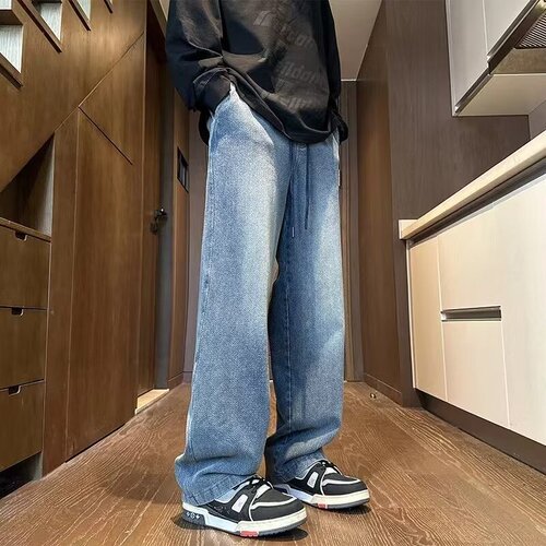 Skyprint straight-leg jeans for men, summer new arrival, American retro, washed pants, loose casual wide-leg long pants