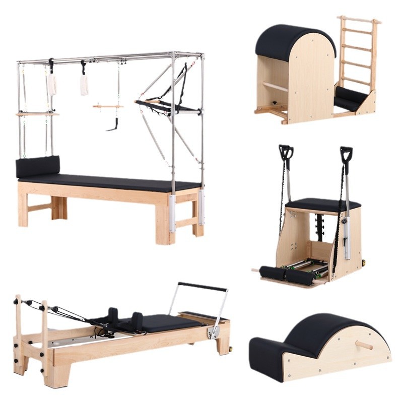 Equipo de Pilates de cinco piezas de arce para estudio de yoga, entrenamiento físico personal, equipo grande para estudio, cama de madera de roble para modelar el cuerpo