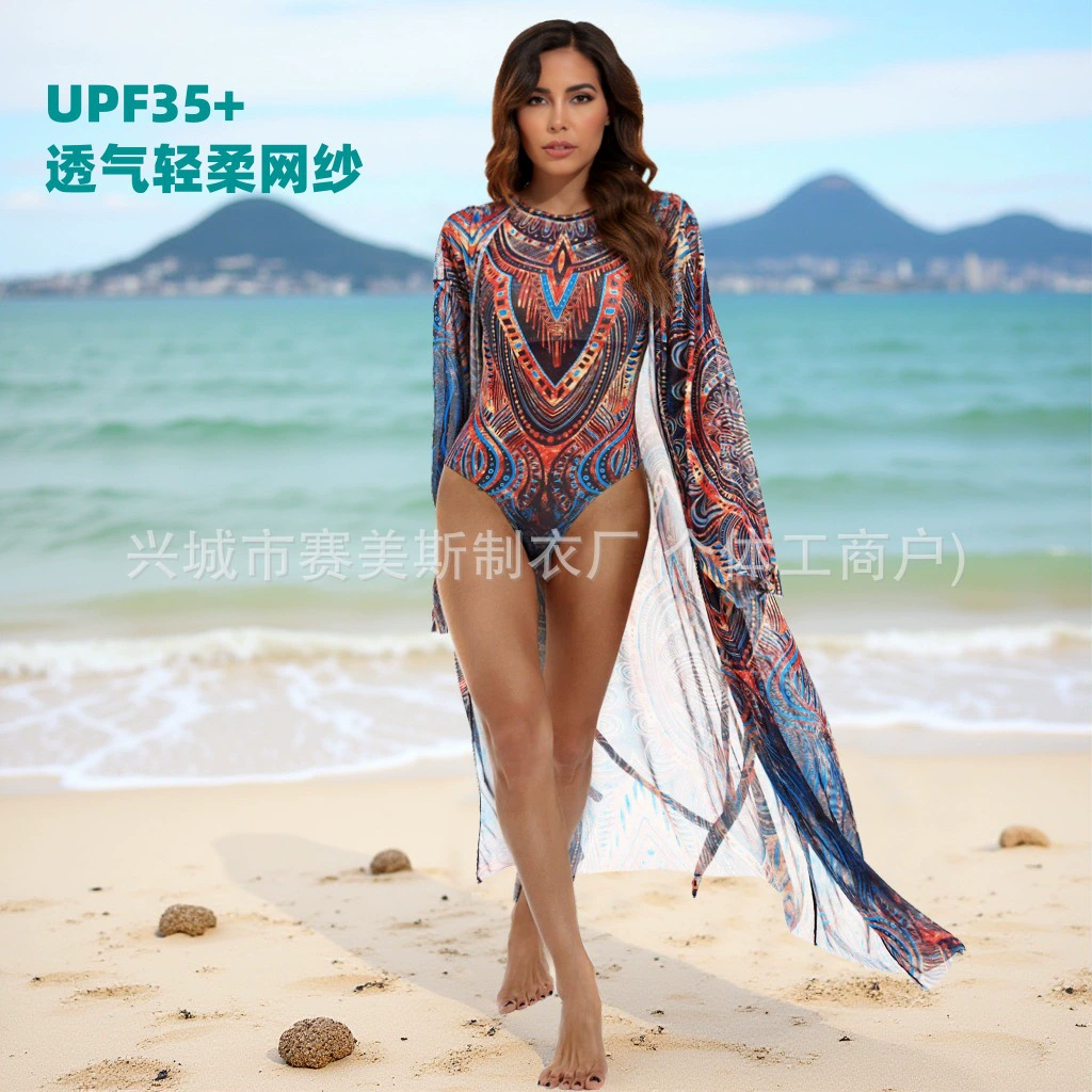 упальunnк сетчатый солнцезащитный купальник с длинными рукавами и накидкой, цельный женский купальник Amazon в России