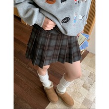 3th Morning 柏林学院 复古格纹高腰显瘦A字百褶短裙ZY3633