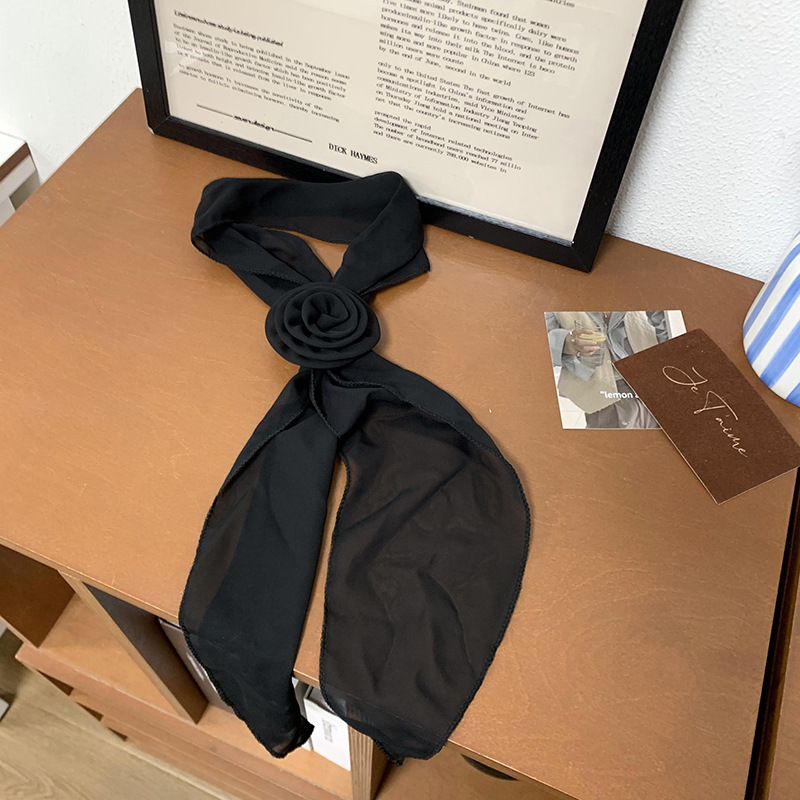 Pañuelo de seda para mujer, tira larga, sentido de alta calidad, lunares, corbata estrecha y delgada, pañuelo de flor de rosa, cinturón para el cabello, cinturón al por mayor