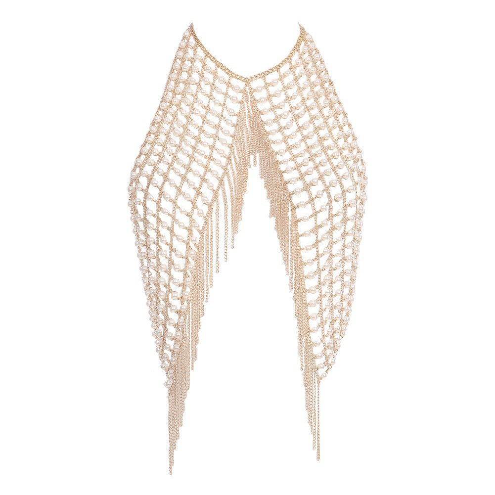 Cadena de Perlas para el Pecho, Estilo Europeo y Americano, Cadena de Hombro de Verano, Cadena de Varias Capas con Borlas, Accesorios de Metal para Mujer