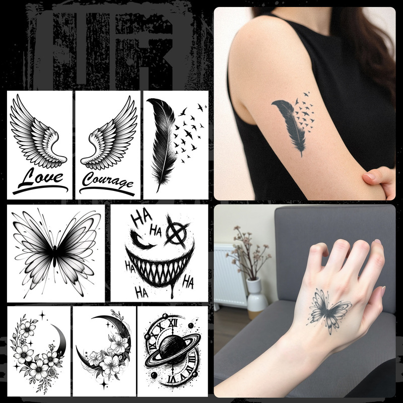Cross-Border Herbal Tattoo Stickers with Wings and Butterfly Designs for Arms and Wrists, Personalized Trendy Stickers, Wholesale from the Source, Naturally Displayed