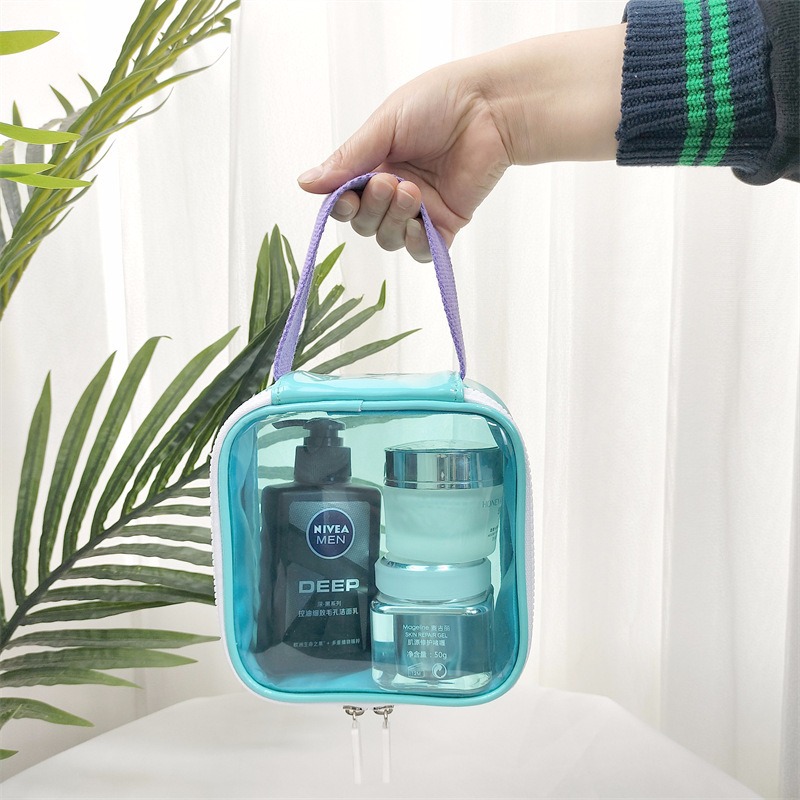 Nueva bolsa de cosméticos de PU de Amazon, bolsa de almacenamiento de sensación avanzada de gran capacidad personalizada, bolsa impermeable, bolsa de lavado transparente coreana
