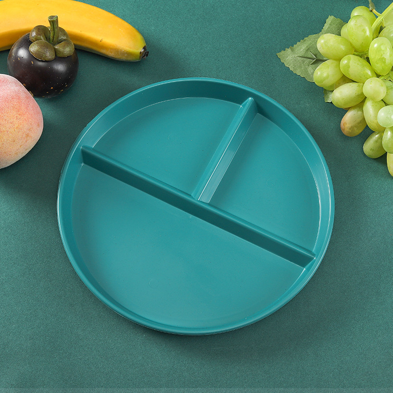 Plato redondo de tres compartimentos para reducir la ingesta de grasas, plato doméstico dividido anticaída de paja de trigo, juego de platos para desayuno Amazon