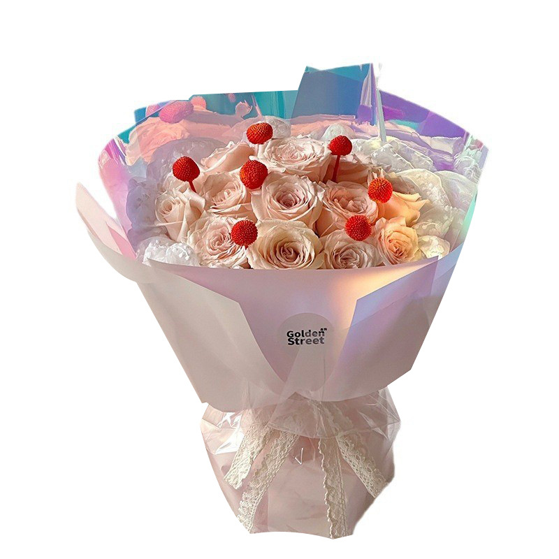 Huaxi Qixi día de San Valentín maravilloso país de la luz colorido papel de embalaje ramo de flores envoltura de gel de película impermeable flor florística florista