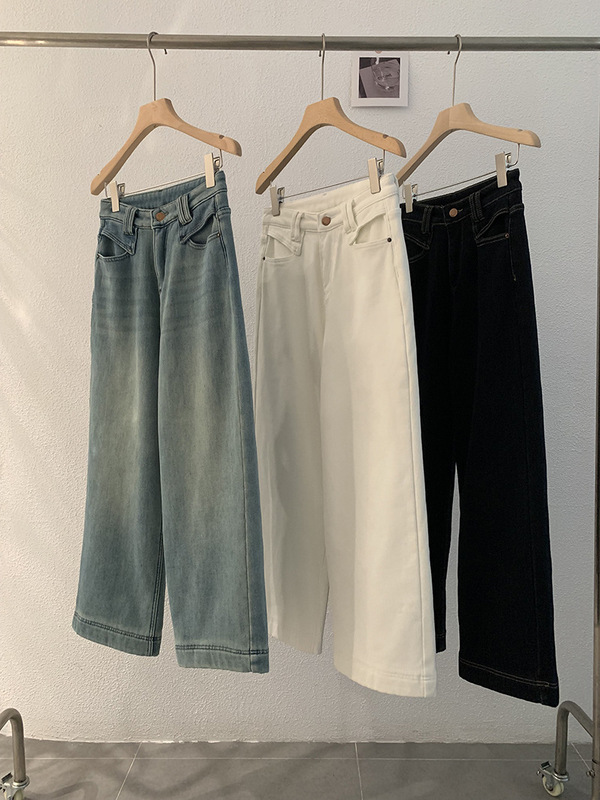 Omalai 裏起毛厚手ハイウエストスリムジーンズ女性用冬ストレートルーズ小柄9点パンツ1771|undefined