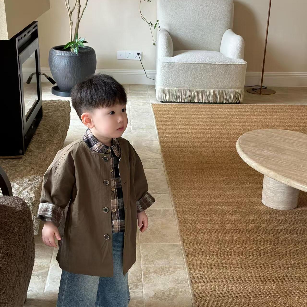 儿童套装2025春秋季新款男童风衣外套幼儿园宝宝洋气百搭休闲上衣