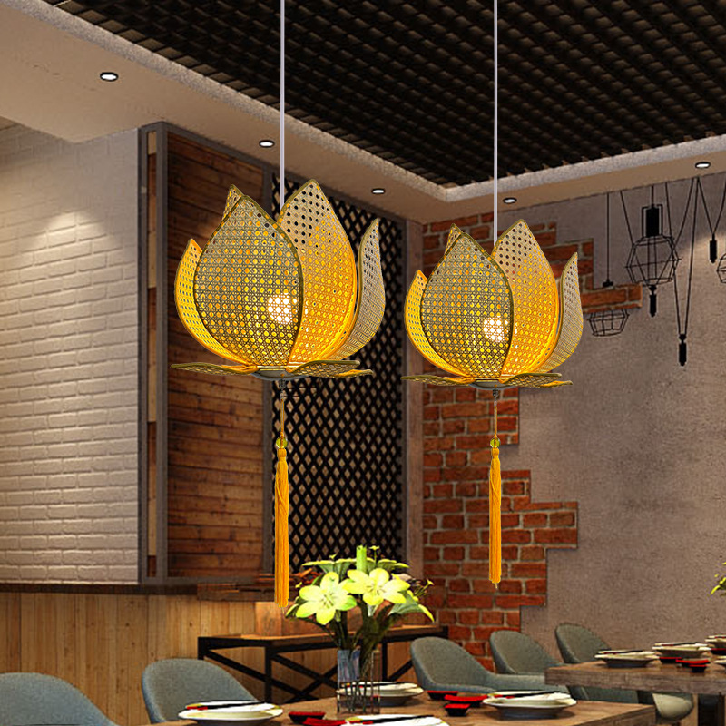 Nueva lámpara de loto china clásica lámpara de loto china estilo zen sala de estar sala de té comedor bar lámpara de caña