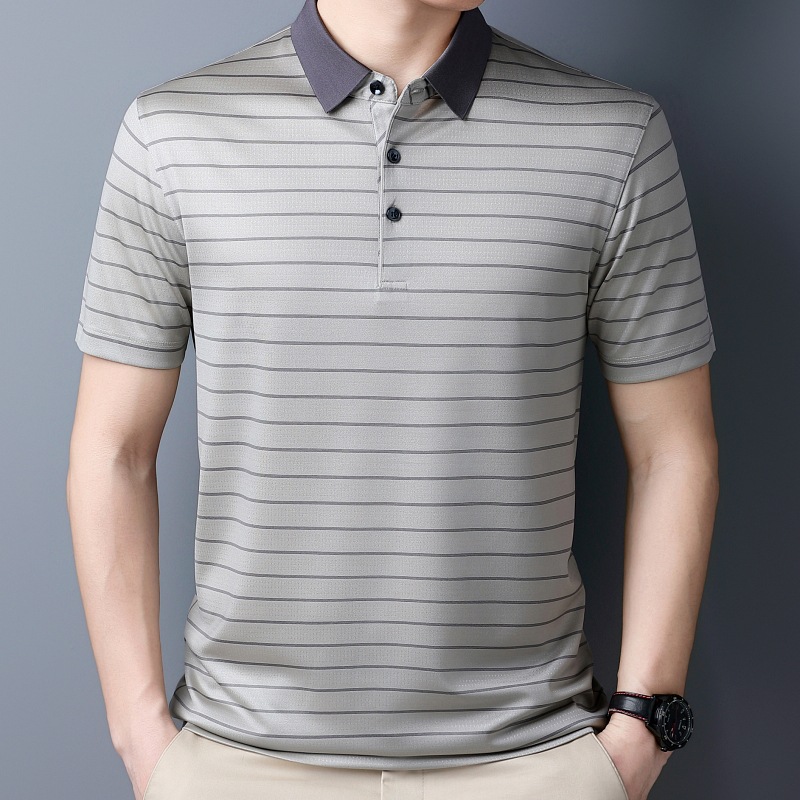 High-End Men's Silk Tops 2026 New Style Non-Iron Wrinkle-Resistant Men's Polo Shirts Casual Men's Wear Mulberry Silk T-Shirts