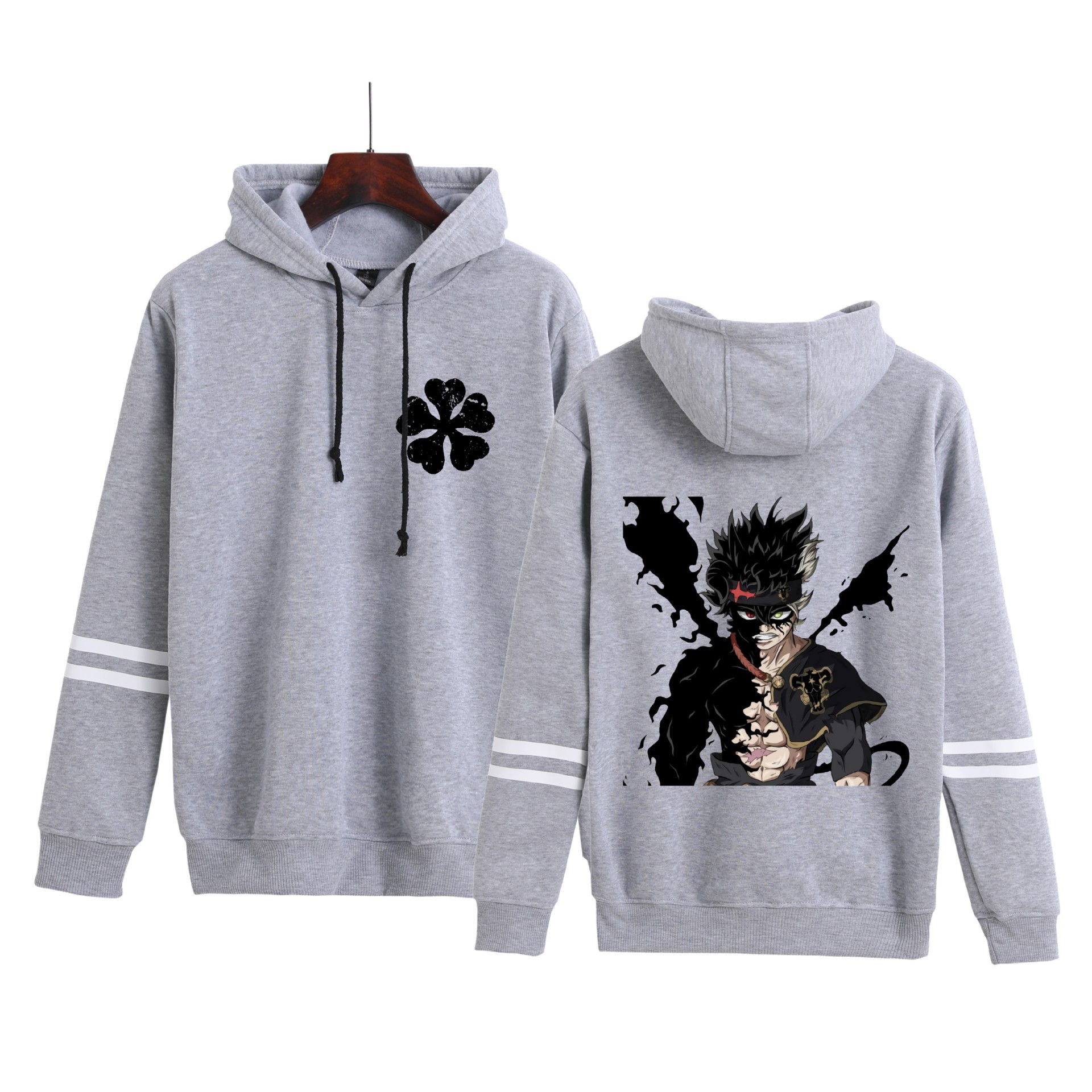 Trébol de cuatro hojas negro transfronterizo Black Clover hombres y mujeres pareja en contraste suéter con capucha de moda