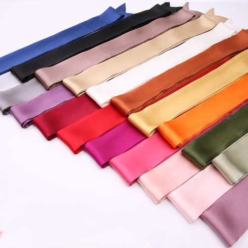 Korean-style satin solid color silk scarf slim narrow long strip flowing ribbon French bow hair tie high-end versatile neckerchief