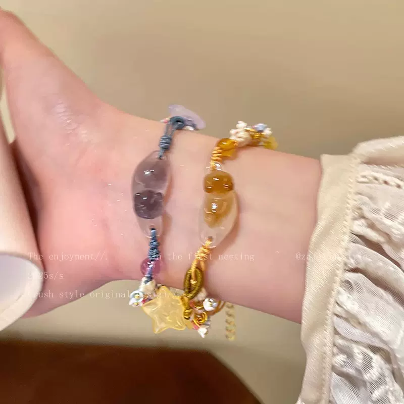 可爱小猫星星编织绳手链女款小众设计高级感手绳高颜值学生党手饰
