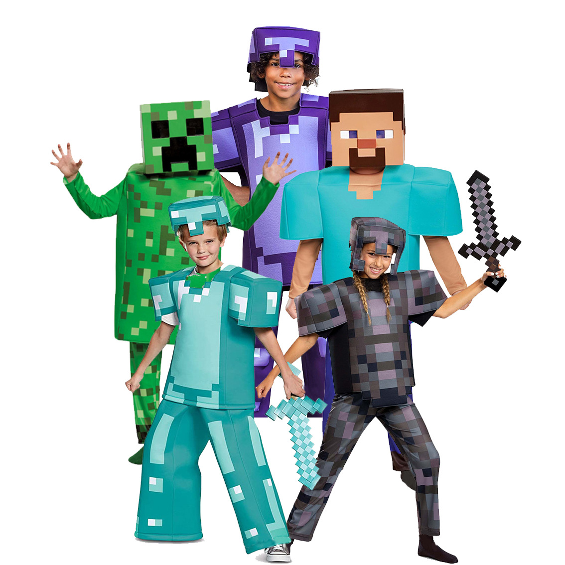 Halloween Minecra Costume Children's Cosplay Steve Creeper Brick Armor Clothes