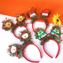 跨境新款圣诞节发箍圣诞节星星彩条装扮圣诞树铃铛派对装扮头箍