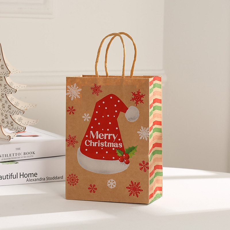 Navidad kraft bolsas de regalo al por mayor ropa bolsa de papel bolsa de compras bolsa de mano de copo de nieve bolsa de regalo de alce