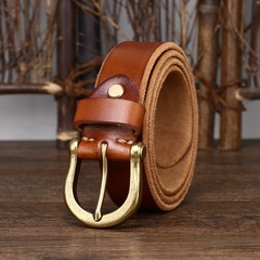 New arrival: Italian-imported, thick top-layer cowhide belt—premium leather with pin buckle, versatile Korean-style belt for men's denim jeans