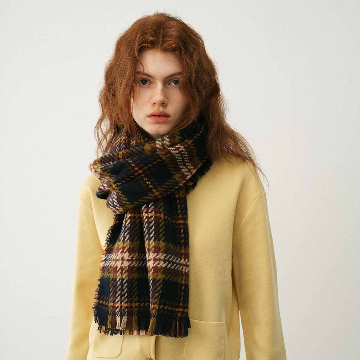Cachecol xadrez de Natal com imitação de caxemira solta estilo britânico clássico para mulheres no inverno, macio e_voghion.com
