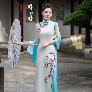 Catwalk Cheongsam Retro Chinese Style Team Stage Performance Clothing Elegant Slimming Temperament Mother's Dress Autumn Style