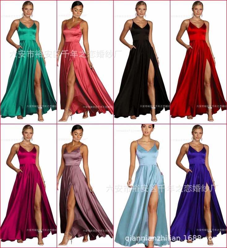 Amazon 2022 New Imitation Needle Silk Fabric Bridesmaid Dress V-Neck Sling Evening Dress Cocktail Dress Factory Outlet