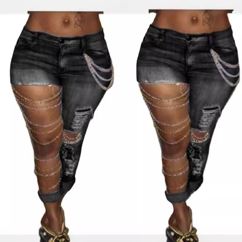 Factory supply AliExpress ebay Amazon Europe and the United States exaggerated big hole jeans women's leggings stretch