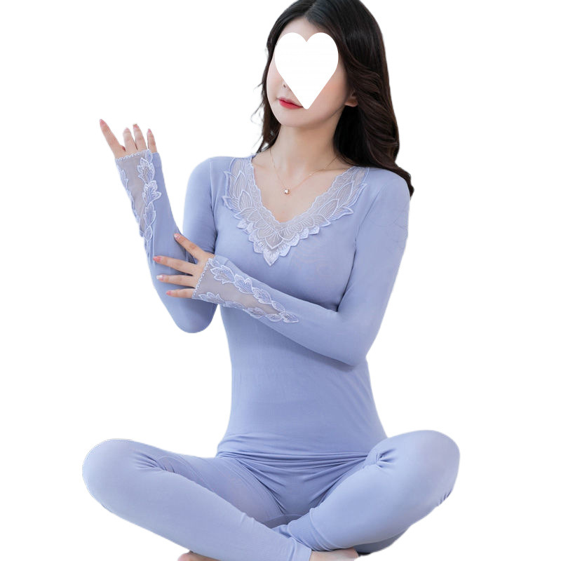 레이스 V넥 섹시 써멀 속옷 슈트 여성 얇은 바디 셰이핑 가을 옷 가을 바지 바텀 코튼 스웨터 겨울