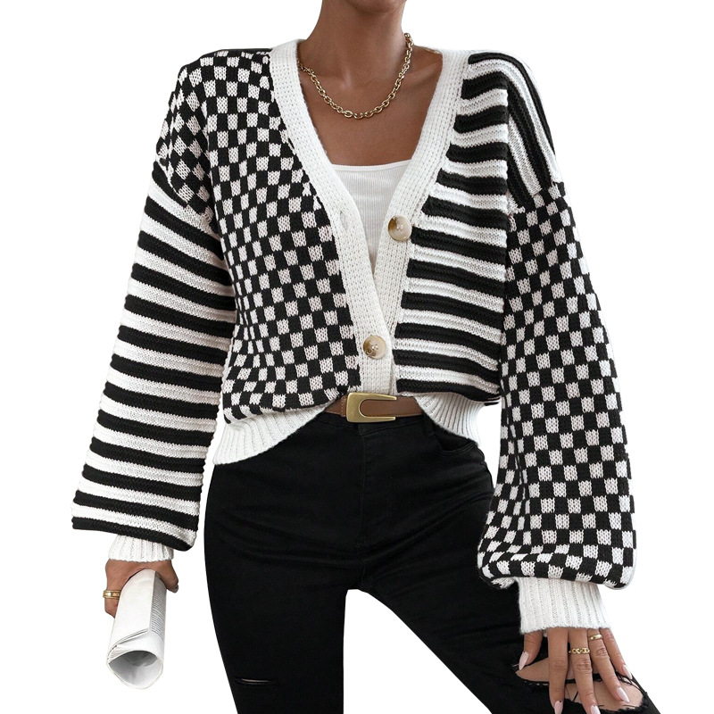 Women's Clothing Women's Knitted Cardigan Autumn/Winter Style Plaid Striped Top Sweater Style For Formal & Casual For Women_ecoleips.com