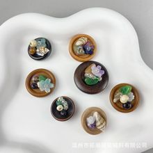 天然木头纽扣中国风旗袍小香风大衣毛衣外套贝壳花朵穿珠扣子