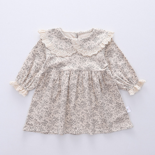 Children's Dress Spring and Autumn New Style Girls' Fashionable Lace Collar Floral Long Sleeve Dress Korean Style Skirt