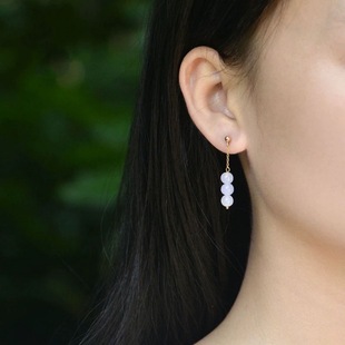 Natural Hetian Jade Earrings Long White Jade Earrings Women's s925 Silver Needle Earrings Guofeng Earrings Earrings Three Pieces