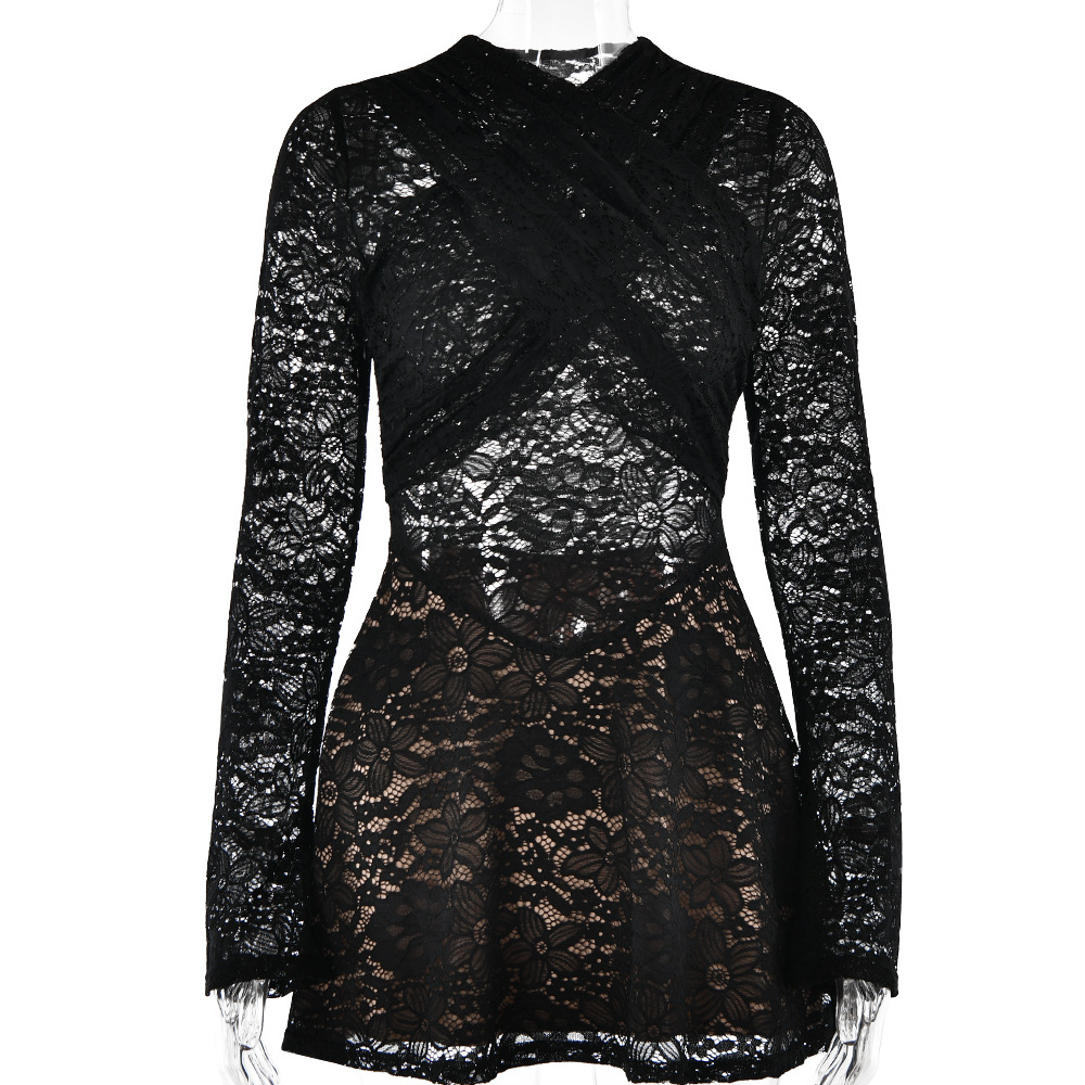 white christmas dresses Kylitha black lace ribbon mini dress main image 1