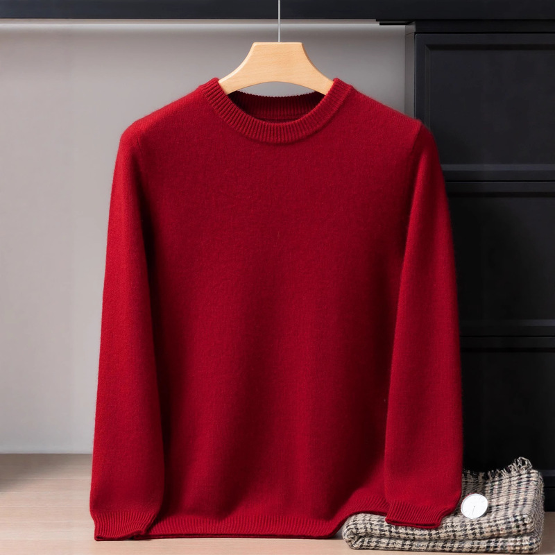 2025 New Autumn and Winter Men's Round-Neck Pure Cashmere Sweater, Loose Heavyweight Thick Knit Sweater, Base Layer Sweater