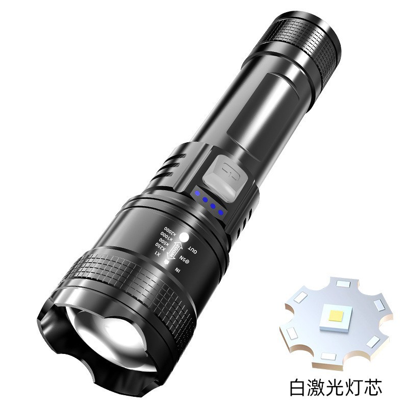 Transfronterizos nueva linterna de luz fuerte TYPE-C cargar multifuncional LED linterna linterna láser blanco al aire libre al por mayor