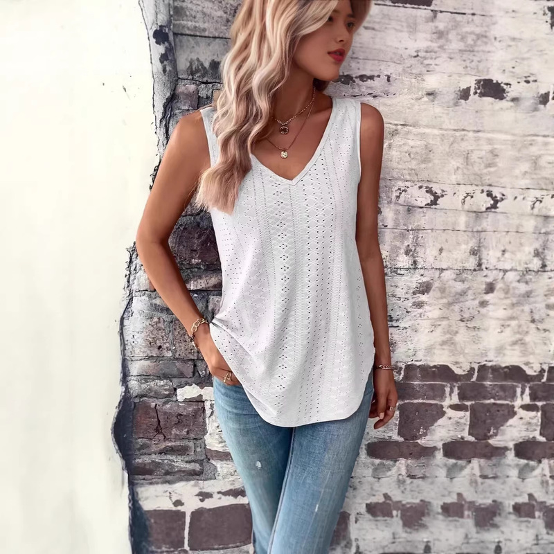 2026 Summer New Style V-Neck Hollow-Out Vest for Women, Loose Fit Slimming Sleeveless Top, Trendy Outerwear or Inner Layer Base Shirt 2026 Summer New Style V-Neck Hollow-Out Vest for Women, Loose Fit Slimming Sleeveless Top, Trendy Outerwear or Inner Layer Base Shirt