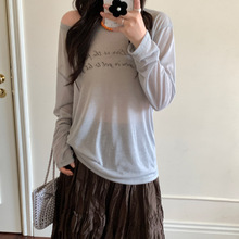 you think十三行夏季新款韩系圆领长袖微透休闲印花上衣T恤女3006